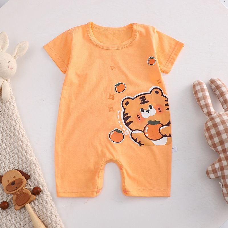 Kids Baby Boys Girls Casual Cute Cartoon Print Short Sleeve Romper