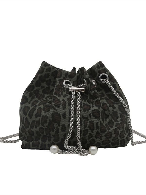 Women Fashion Leopard Printed Chain Bucket Bag