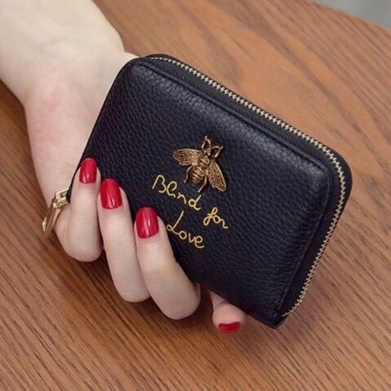 Women Fashion Simple Bee Letter Decorative Multi-Card Zipper Wallet