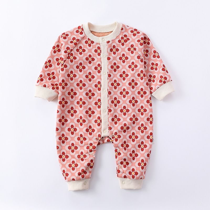 Kids Baby Boys Girls Casual Cute Flower Print Long Sleeve Romper