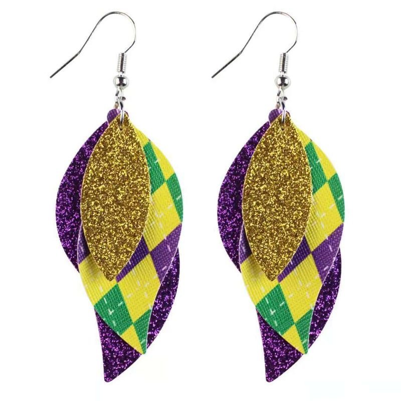 Mardi Gras Multi-Layer Carnival Leather Earrings