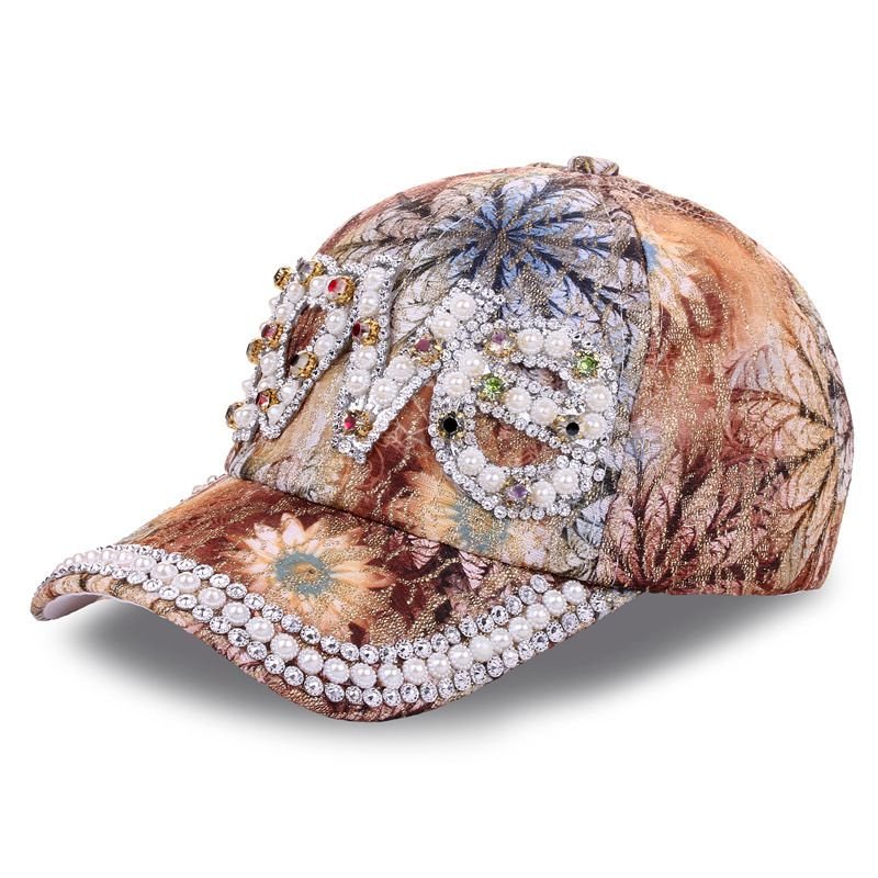 Women Fashion Multicolor Print LOVE Letter Rhinestone Shade Cap