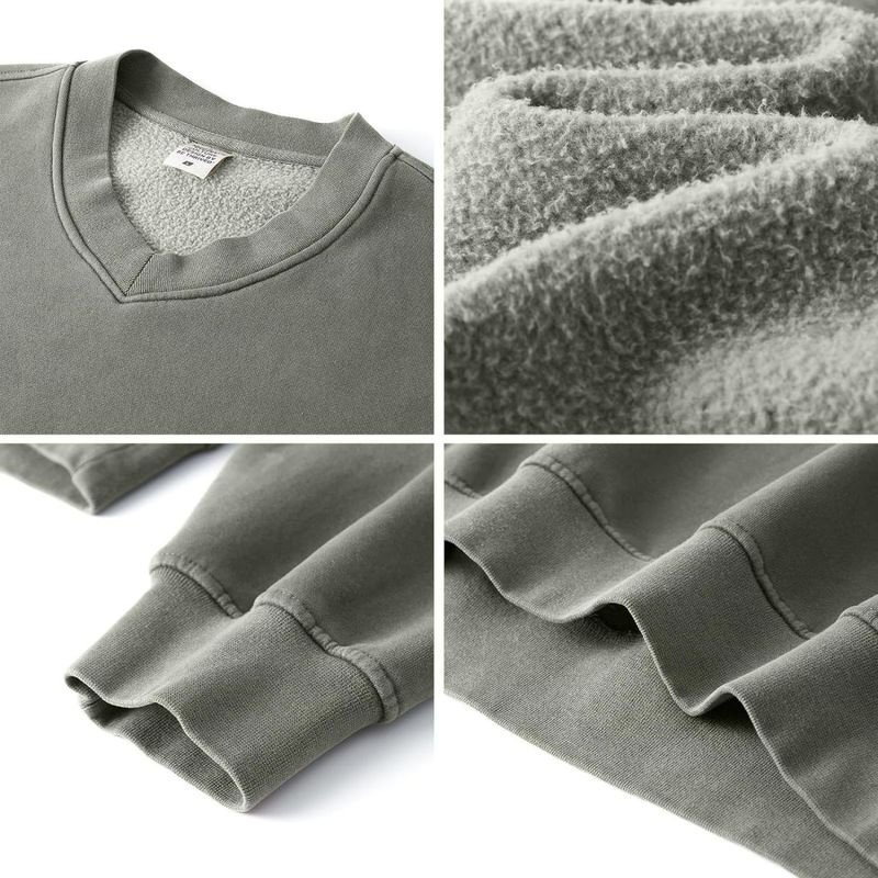 Autumn And Winter Vintage Washed Fleece-Lined V-Neck Sweatshirt Women Top Custom