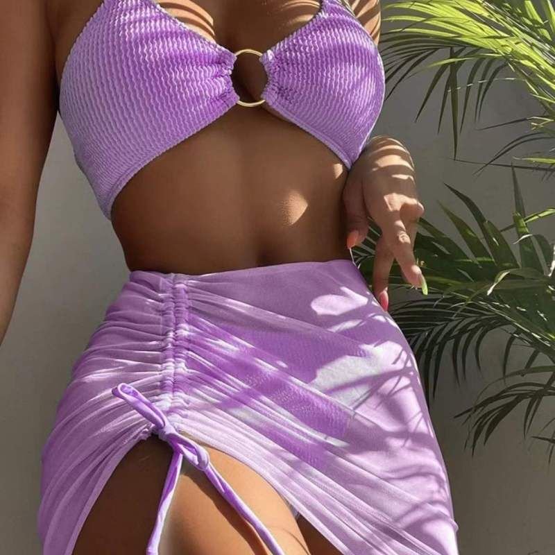 Bikini Skirt Swimsuit Women Halter String 3 Pieces Set