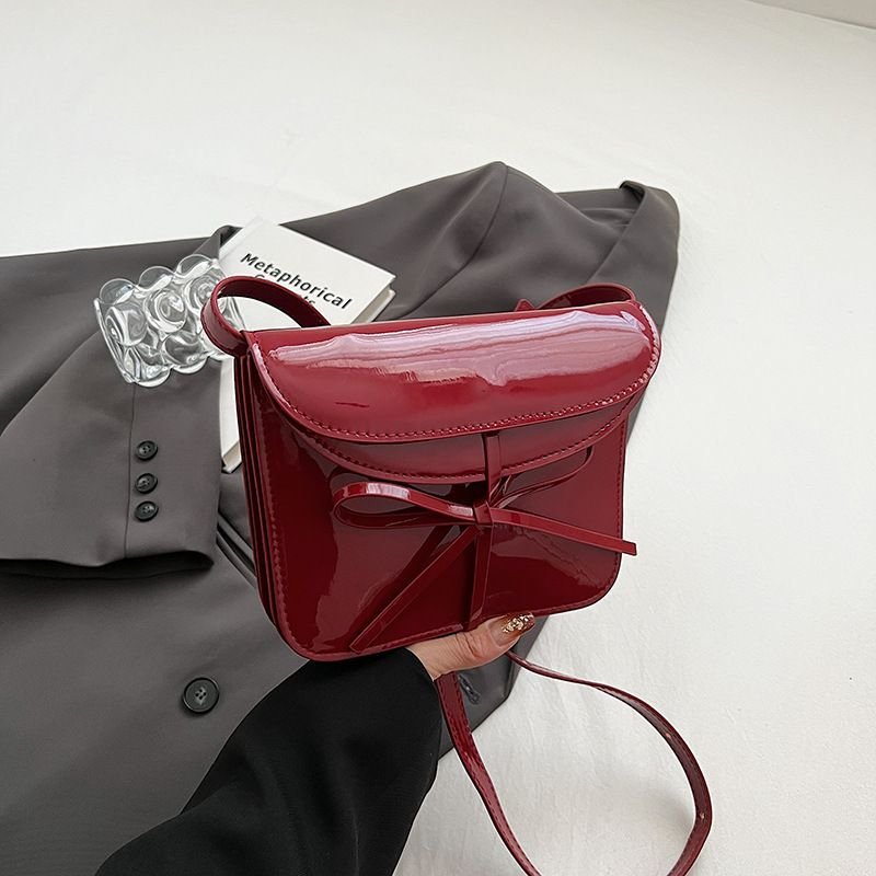 Women Fashion Solid Color Bright Leather Square Shoulder Bag