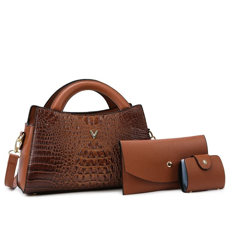 Women Fashion Crocodile Pattern Large Capacity Handle Bag Wallet Three In One Set