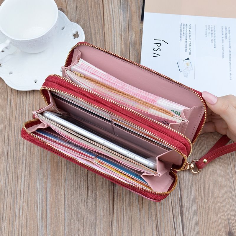 Women Fashion Long Sleeve Double Zipper PU Purses