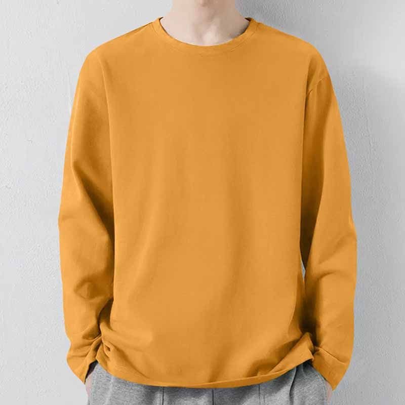 Men Fashion Casual Basic Solid Color Plus Size Long Sleeve Round Neck T-Shirt