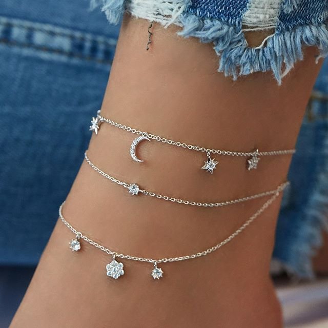 Women Fashion Star Moon Cross Multi-Layer Anklet