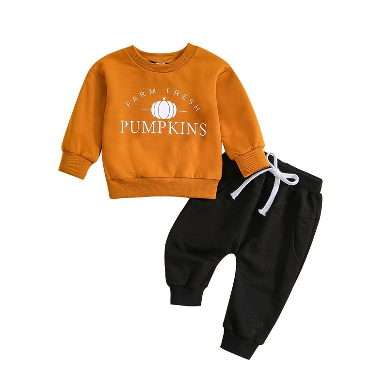 Kids Baby Boys Girls Casual Cute Thanksgiving Alphabet Pumpkin Embroidery Long Sleeve Sweatshirts Trousers Sets