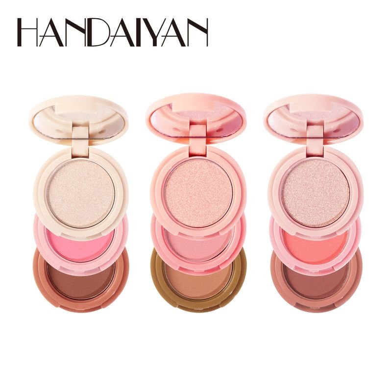 Handaiyan Women Simple Long-Lasting Natural High-Gloss Blush Eye Shadow Brightening Fit Plate Three-In-One Makeup