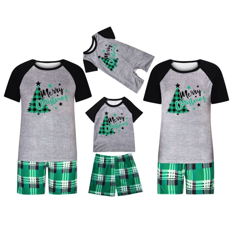 Simple Cartoon Christmas Tree Print Round Neck Short-Sleeved Top Shorts Home Parent-Child Pajamas Set