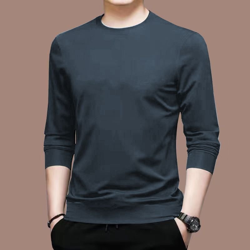 Men Basic Casual Solid Color Plus Size Long Sleeve Round Neck T-Shirt