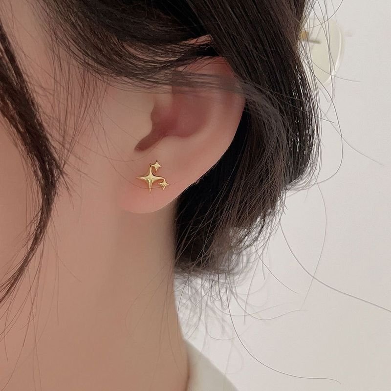 Women Fashion Simple Sterling Silver Star Stud Earrings