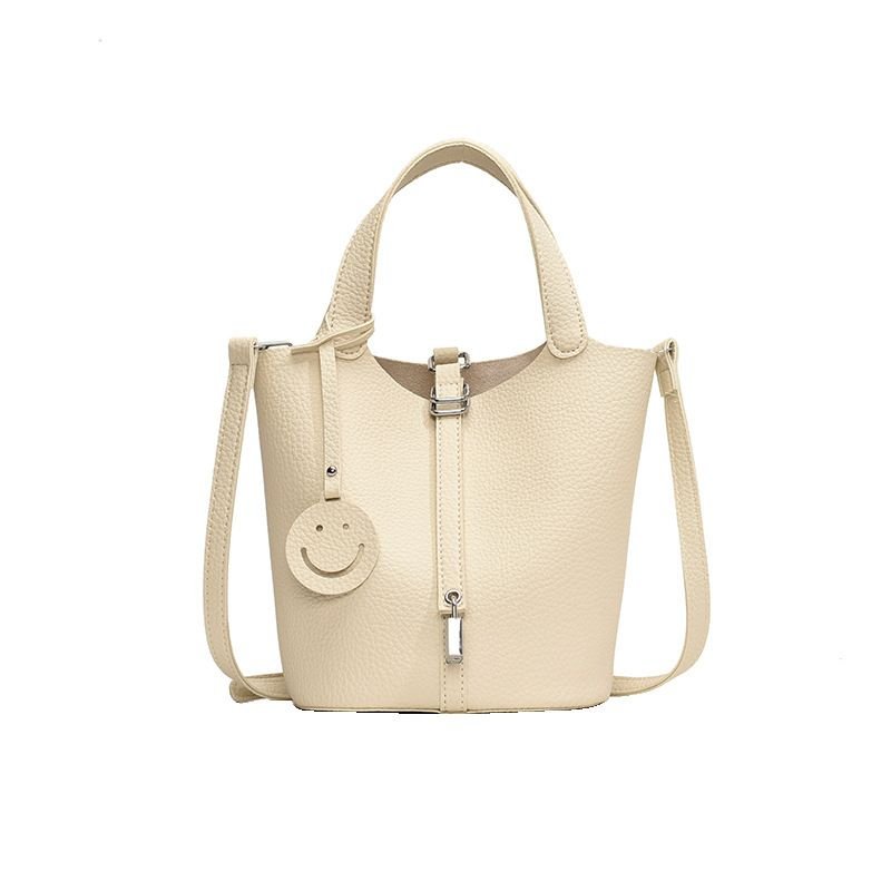 Women Fashionable Solid Color Large Capacity PU Handle Bucket Bag