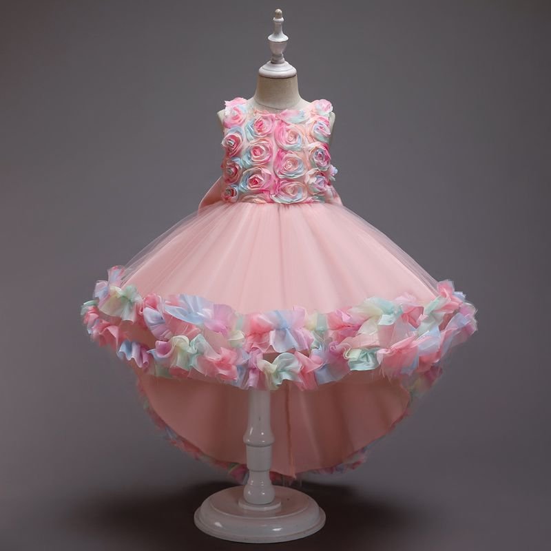 Kids Toddler Girls Fashion Flower Gradient Color Mesh Sleeveless Party Tutu Dress