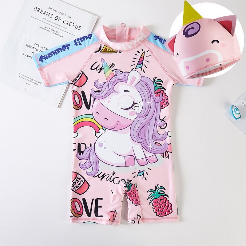 Kids Toddler Girls Cute Sweet Cartoon Print Short Sleeve One Piece Swimwear