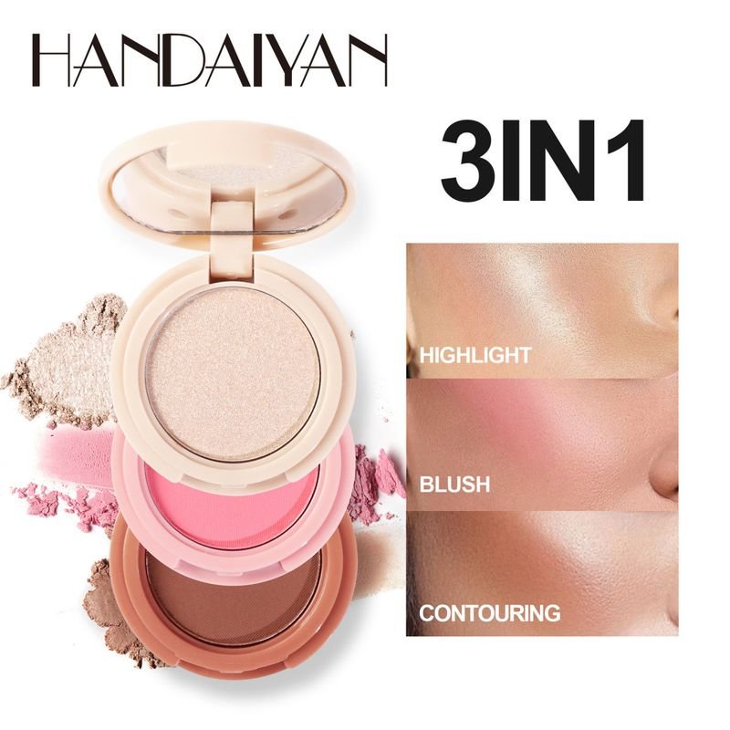 Handaiyan Women Simple Long-Lasting Natural High-Gloss Blush Eye Shadow Brightening Fit Plate Three-In-One Makeup