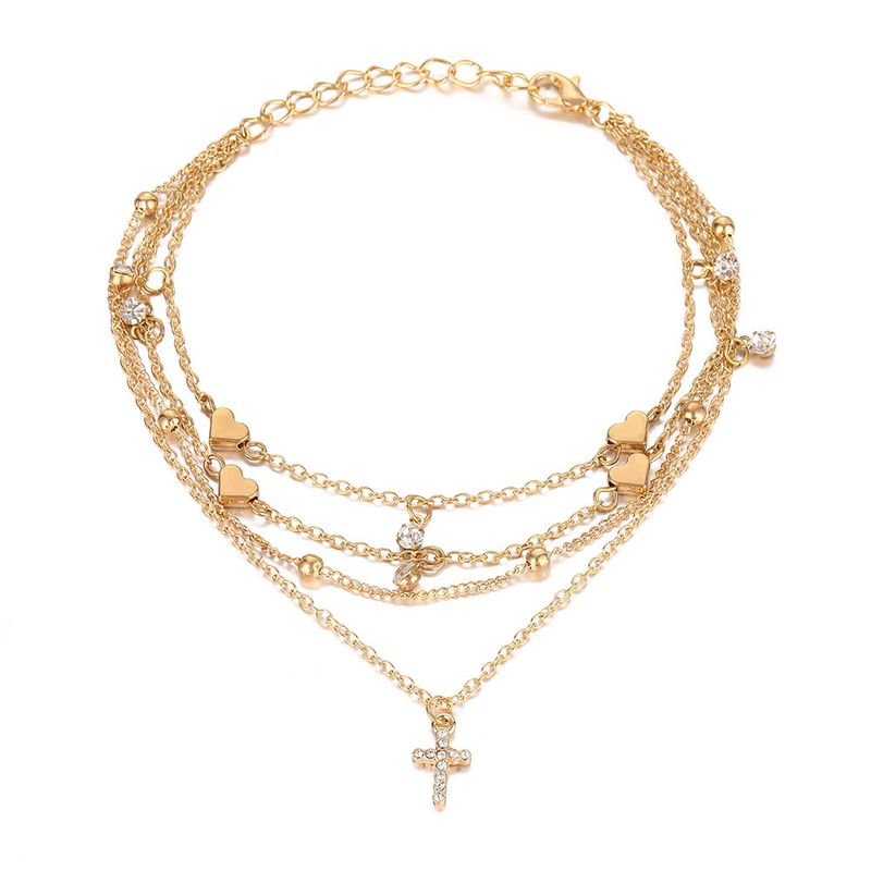 Women Fashion Star Moon Cross Multi-Layer Anklet