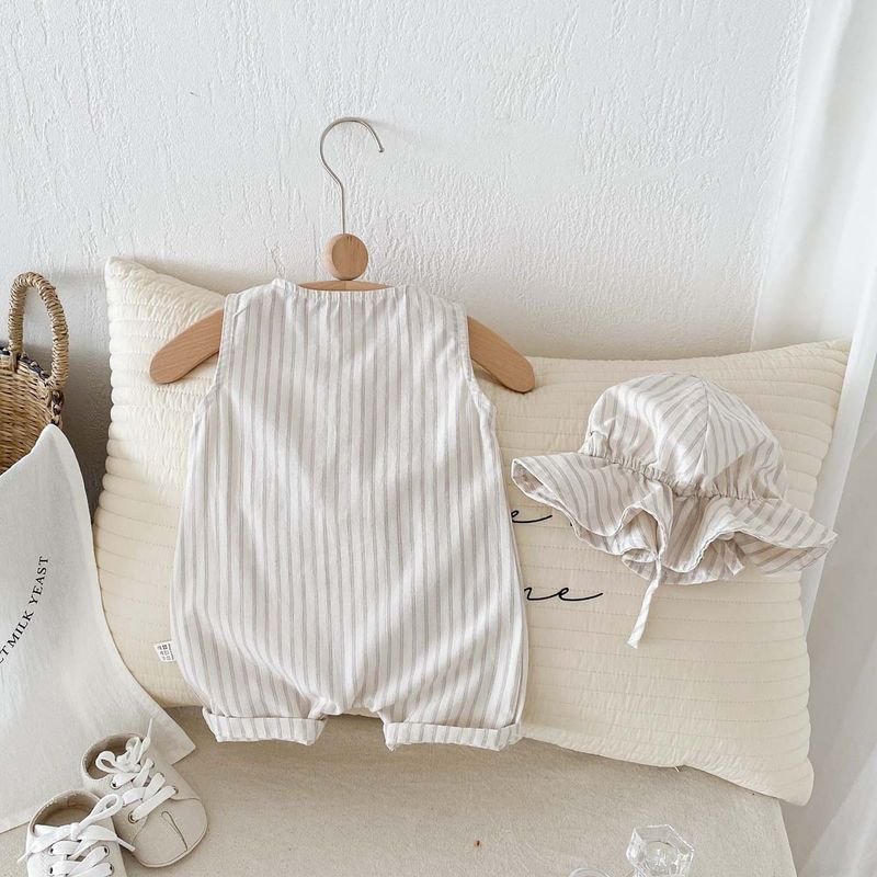 Kids Baby Boys Casual Cute Stripe Print Sleeveless Romper