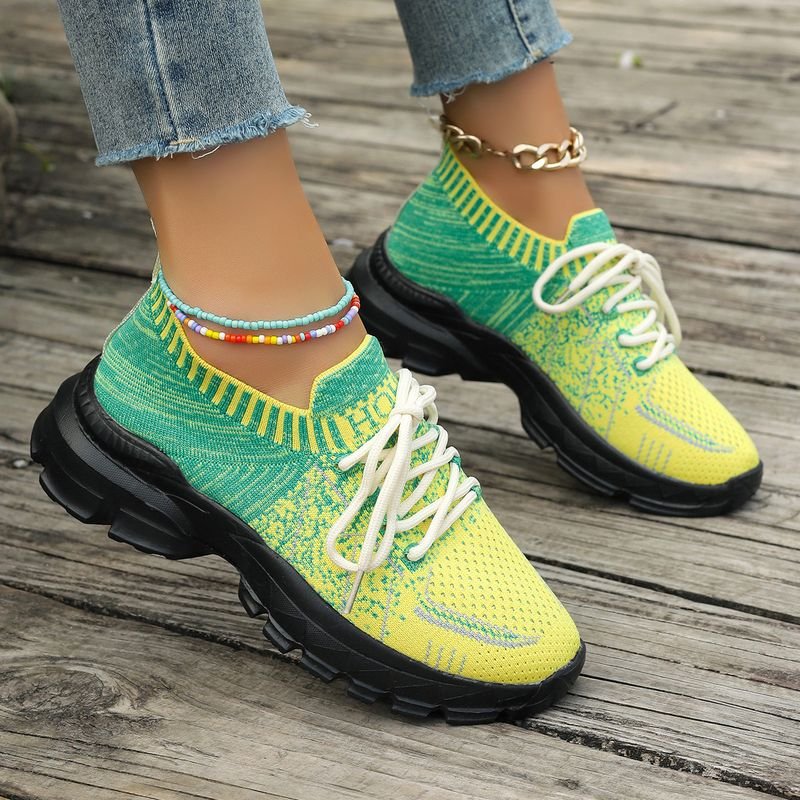 Women Fashion Casual Plus Size Mesh Flying Woven Breathable Lace-Up Sneaker