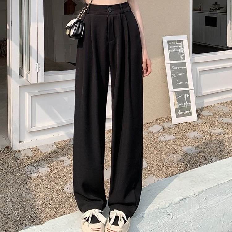 Women Casual Solid Color High Waist Wide Leg Pants