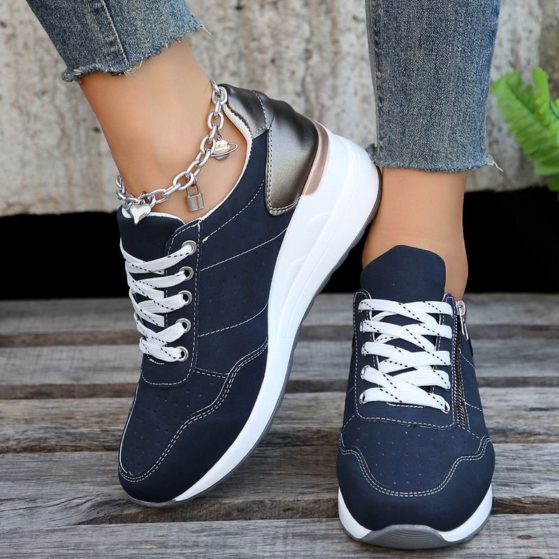 Women Casual Plus Size Round Toe Lace-Up Wedge Heel Sneaker