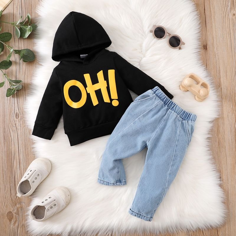 Kids Baby Boys Girls Fashion Casual Alphabet Print Long Sleeved Hoodies Jeans Sets