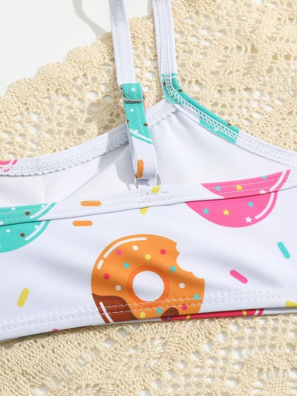 Kids Toddler Girls Casual Cute Donuts Print Tankinis Swimwear