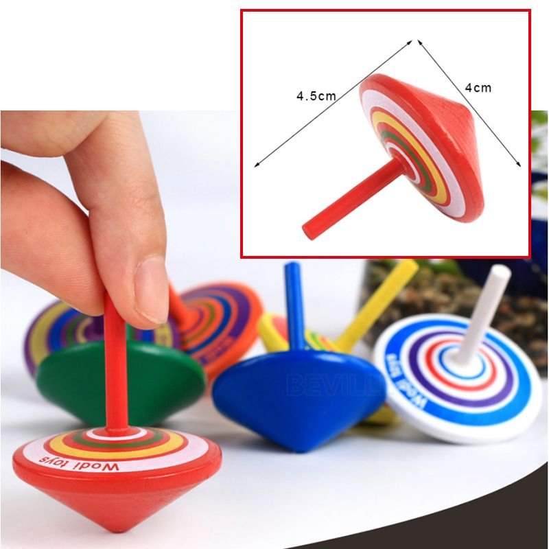 Kids Mini Colored Cartoon Wooden Gyro Relief Stress Toy