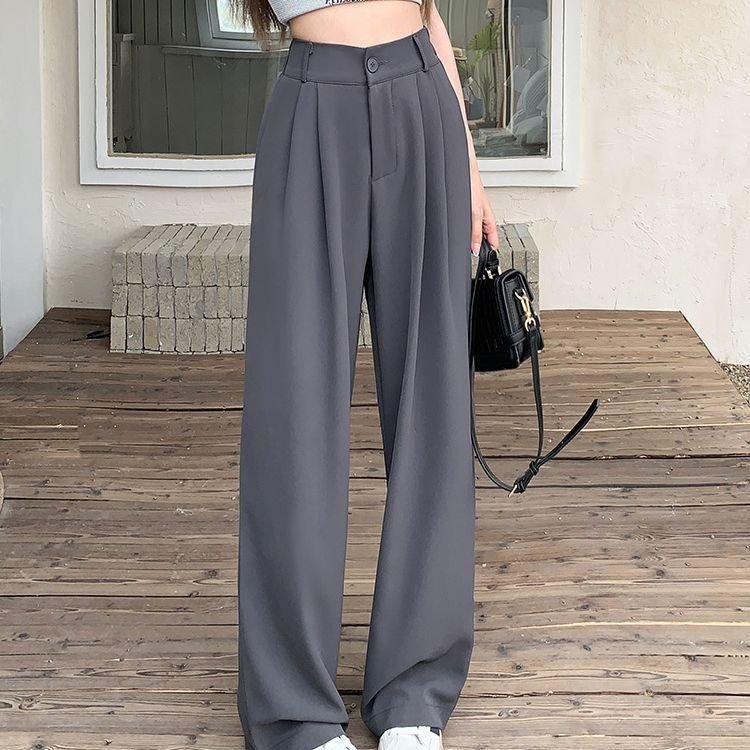 Women Casual Solid Color High Waist Wide Leg Pants