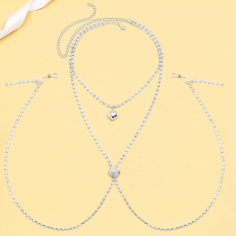 Women Fashion Sexy Heart-Shaped Rhinestone Chest Chain Body Chain