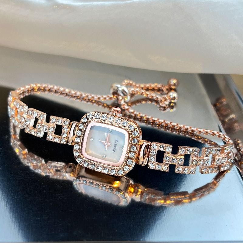 Women Fashion Square Dial Diamond Pull-Out Bracelet Watch