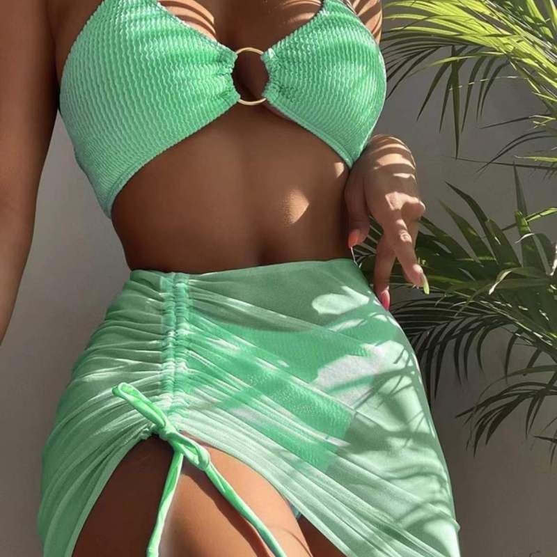 Bikini Skirt Swimsuit Women Halter String 3 Pieces Set