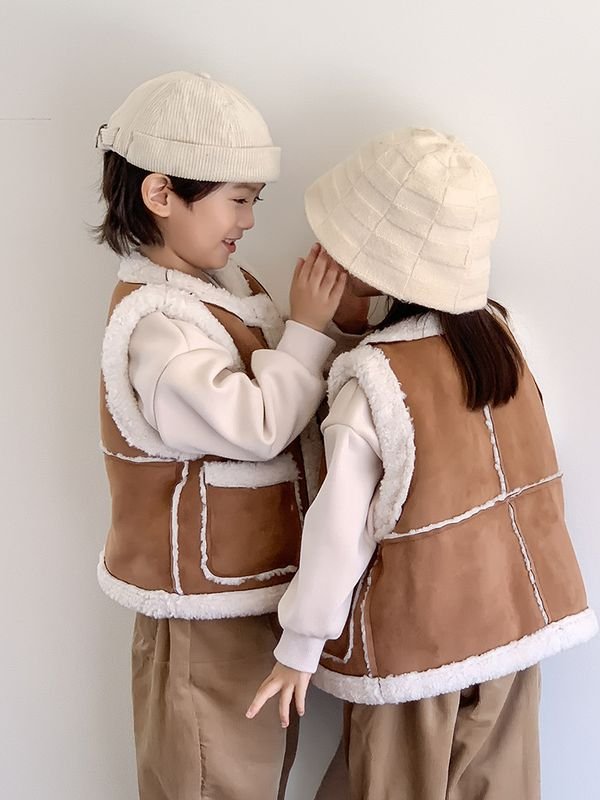 Autumn And Winter Children Fashion Warm Thickened Parin-Child Lambskin Vest Jacket