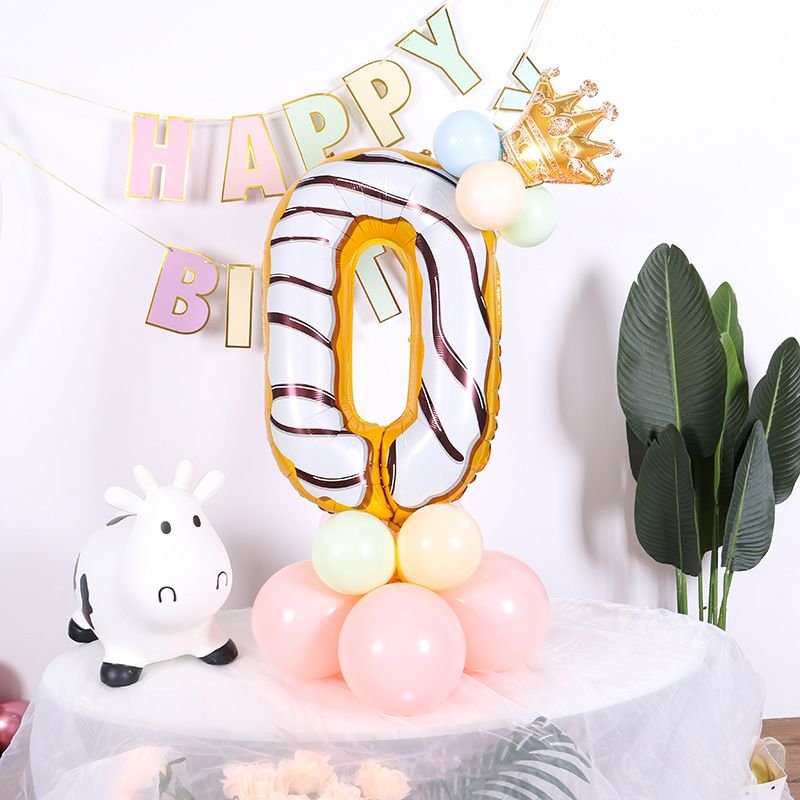 32 Inch Candy Donut Digital Balloon Baby Birthday Decoration Aluminum Film Balloon