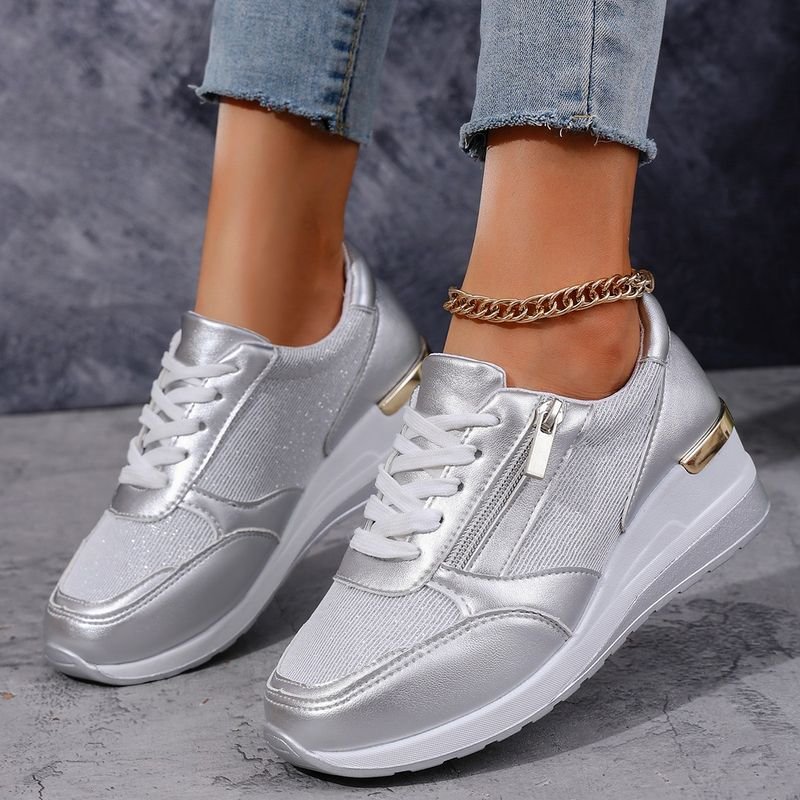 Women Casual Plus Size Round Toe Lace-Up Zipper Decorative Thick-Soled Sneaker