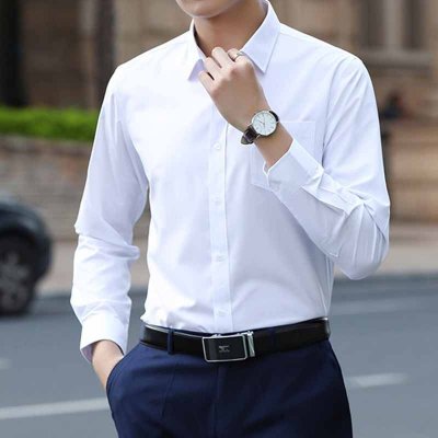 Men Fashion Casual Business Basic Solid Color Plus Size Long Sleeve Lapel Shirt