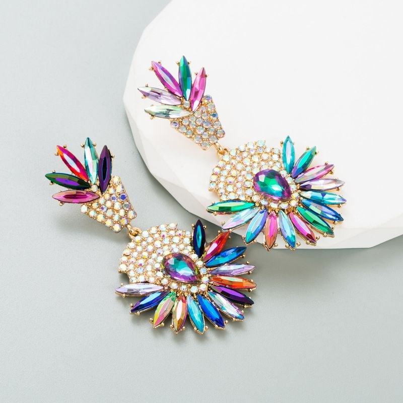 Bohemian National Style Exaggerated Alloy Rhinestone Earrings