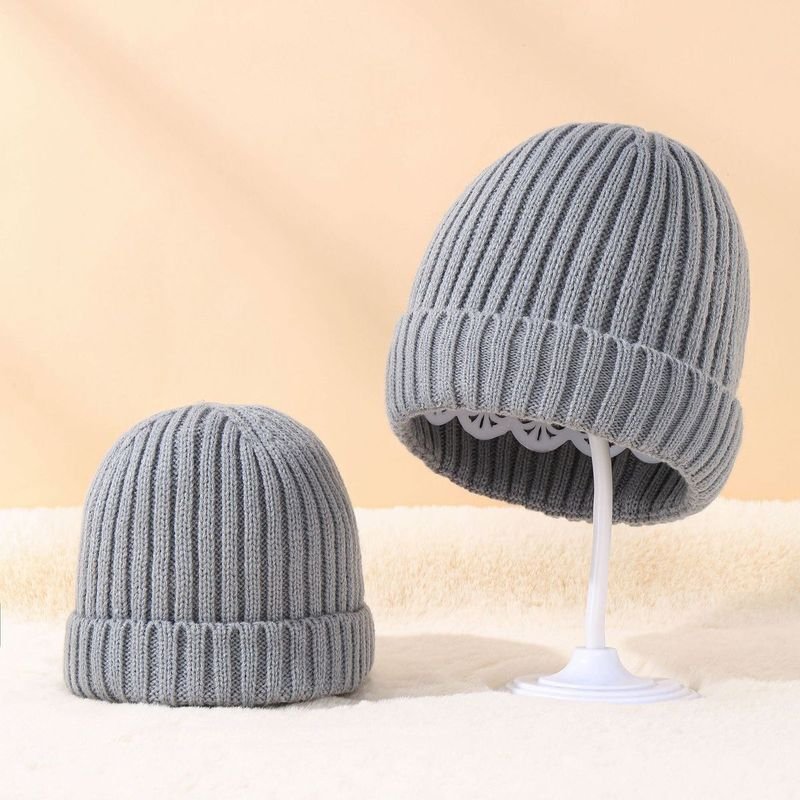 Autumn Winter Simple Solid Color Warm Knitted Wool Parent Hat