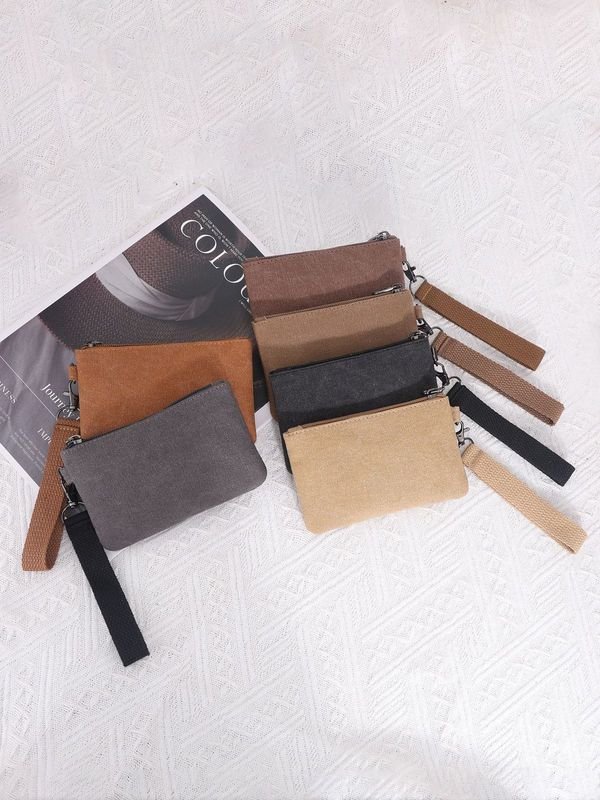 Women Fashion Casual Solid Color Canvas Zipper Wallets