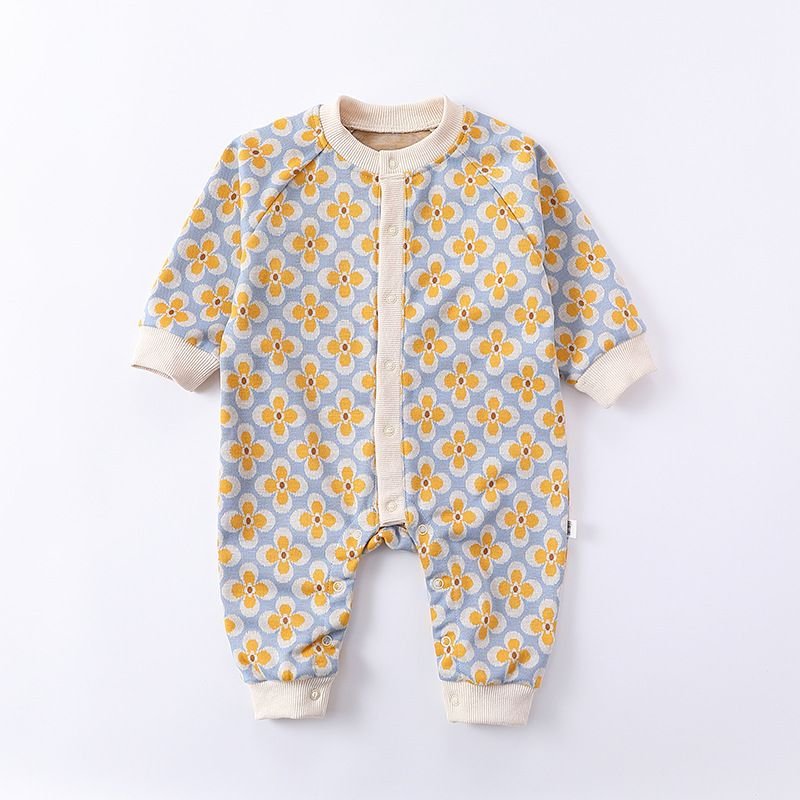 Kids Baby Boys Girls Casual Cute Flower Print Long Sleeve Romper