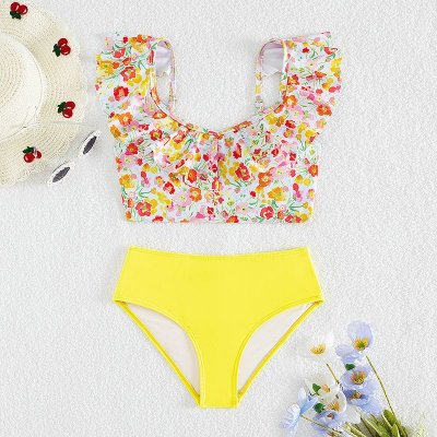 Kids Girls Fashion Casual Cute Tiny Flower Print Tankinis Swimwear