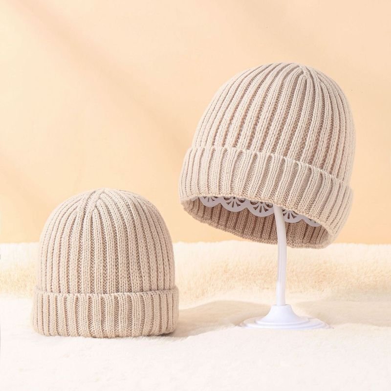 Autumn Winter Simple Solid Color Warm Knitted Wool Parent Hat