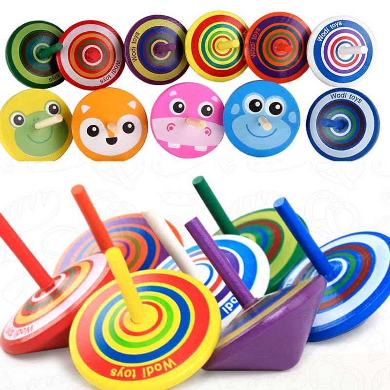 Kids Mini Colored Cartoon Wooden Gyro Relief Stress Toy