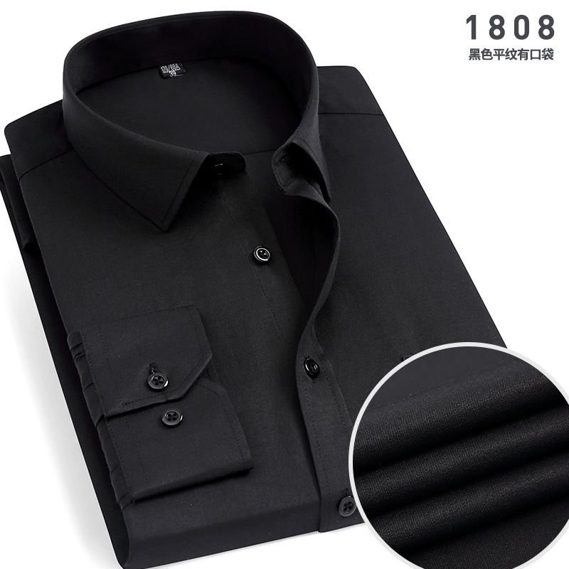 Men Fashion Casual Business Basic Solid Color Plus Size Long Sleeve Lapel Shirt