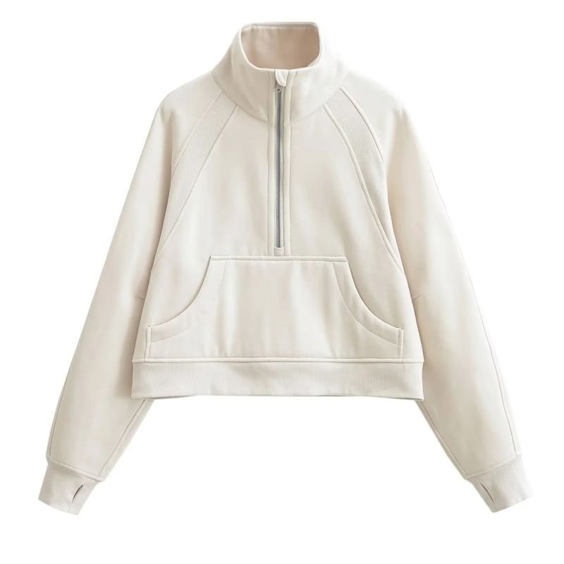 Casual Yoga Sports Loose Half Zipper Pullover Fleece-Lined Women Stand Collar Sweatshir Custom