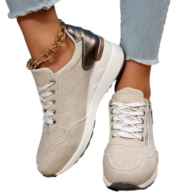 Women Casual Plus Size Round Toe Lace-Up Wedge Heel Sneaker