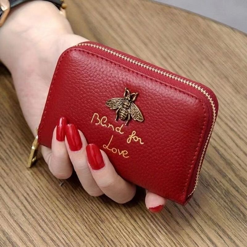 Women Fashion Simple Bee Letter Decorative Multi-Card Zipper Wallet