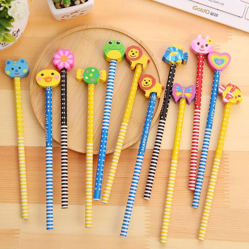 School Supplies Pencil With Cartoon Pattern Eraser